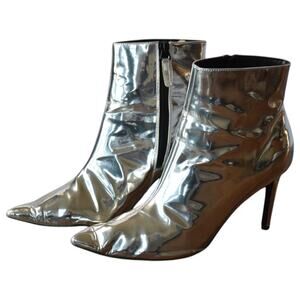 TopShop Silver Metallic Pointy Toe Tall Heel Ankle Boots Size 9.5